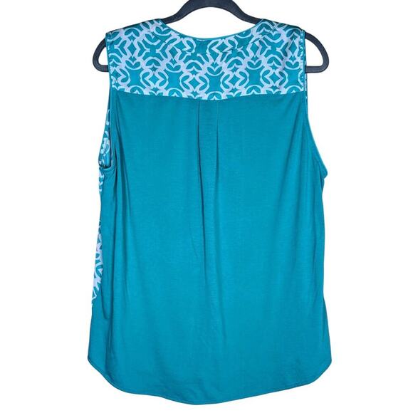 Hanna & Gracie Womens Top Blouse XL Sleeveless Green Batik V Neck Top - Picture 2 of 8